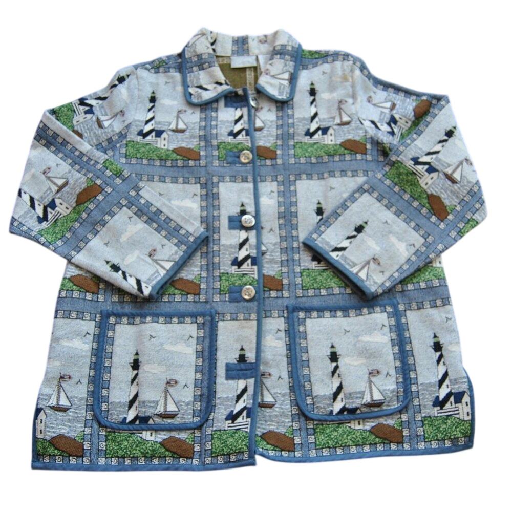 Blair Lighthouse Scene Blue Vintage Blazer X-Large